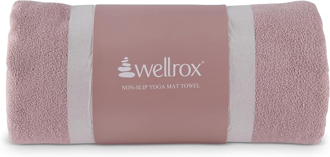 Wellrox Microfiber Yoga Mat Towel with Grip – Ultra Absorbent, Super Soft, and Quick Dry Hot Yoga Towel Non Slip for Pilates, Bikram, and Fitness Workouts (74” x 26”, Rose)