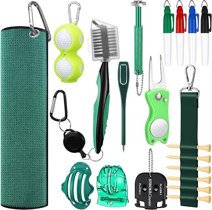 Syhood 21 Pcs Golf Accessories Kit Cleaning Kit Include Golf Brush, Towel, Groove Sharpener, Divot Repair Tool, Ball Alignment Portable Tool Gifts Graduation for Men