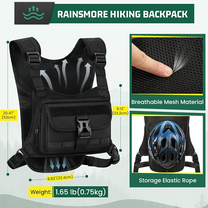 RAINSMORE Hydration Vest with Water Bladder Adjustable Strap Chest Pack