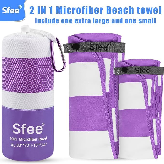 Sfee 2 in 1 Microfiber Oversized Beach Towel, Quick Dry Travel Towel Camping Towel Super Absorbent Compact Lightweight Sports Gym Towel for Beach,Gym, Hiking, Pool, Backpacking, Bath, Yoga