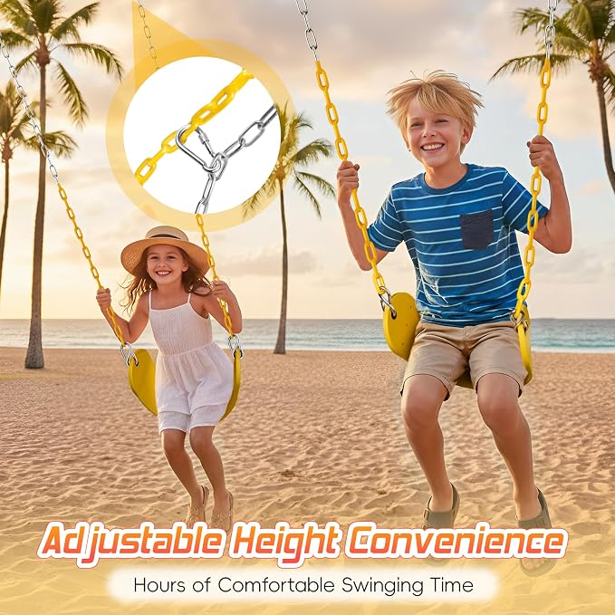 SEKKVY Swing Seats with 66" Heavy Duty Chains, Swing Set Accessories Replacement with Snap Hooks, Toddler Swings Supports 250 lbs for Outdoor Backyard Playground, Indoor Swing for Kids, Yellow 1 Pack