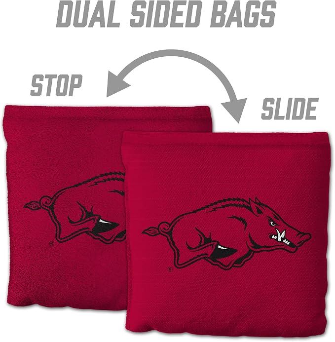 YouTheFan Officially-Licensed NCAA Set of 8 Cornhole Bags - All Weather Dual Sided Slide & Stop - Regulation Size with Carry case