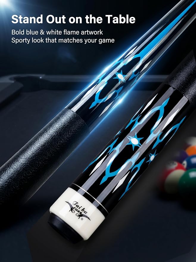 Tai ba cues 2-Piece Pool cue Stick + Hard Case, 13mm Tip, 58", Hardwood Canadian Maple Professional Billiard Pool Cue Stick 18,19,20,21,22 Oz Pool Stick (Selectable)-Blue, Black, Red, Gray, Green