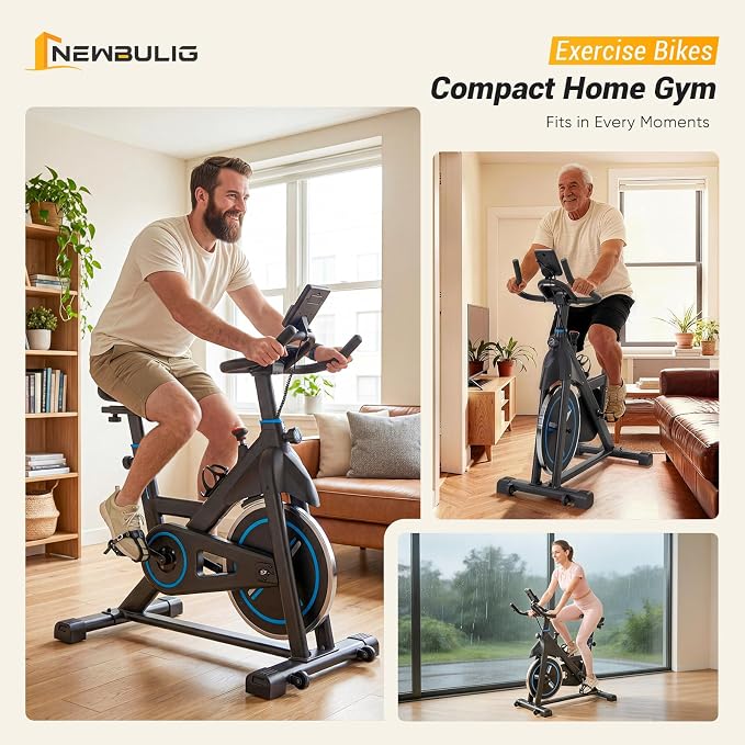 NEWBULIG Exercise Bike with APP, Stationary Bikes for Home, Workout Bike for Adults & Seniors, Cycle Machine, Adjustable Height and Resistance, Low Noise, 265lbs Weight Capacity, Easy Assembly
