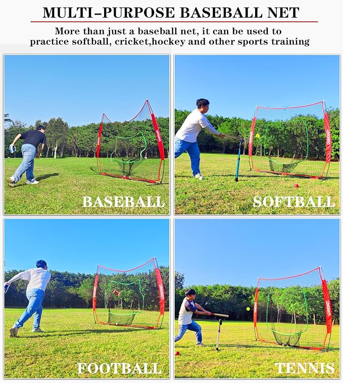 7x7ft/8x8ft Baseball Softball Net with Steel Frame for Batting, Hitting, Pitching, Portable Baseball Batting Net with Carry Bag, Great for All Levels