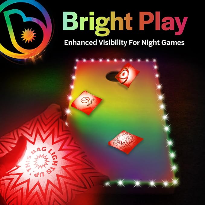 Brightz Cornhole Board Edge Lights with LED Bags - Includes 4-Pack of LED Cornhole Bags + TossBrightz Cornhole Board Edge Lights - The Ultimate Night Time Cornhole Master Set