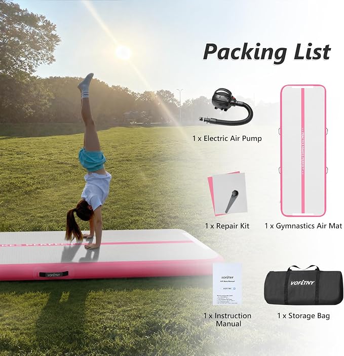 VOFiTNY All Purpose Gymnastics Mat 6.6/10/13/16/20 ft Sturdy Inflatable Tumble Track for Home/Gym