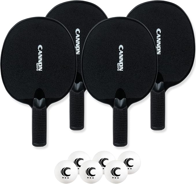Cannon Sports Unbreakable Table Tennis Paddle Set - 4 Rackets with 6 Pack of 3-Star Table Tennis Balls – Portable Set for 4 Players