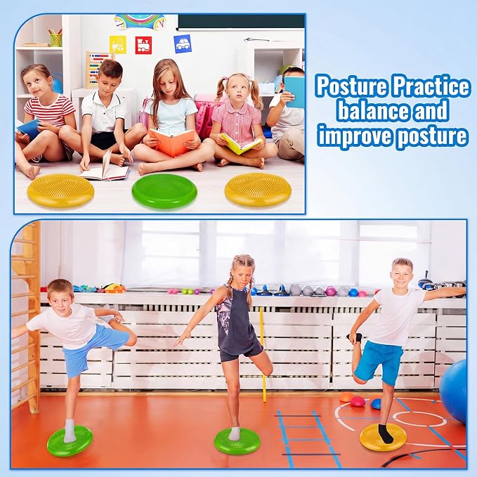 Outus 2 Pcs Balance Disc Inflated Wobble Cushion for Sensory Kids 13. 4 Inch Wiggle Seat Flexible Seating with Hand Pump for Kids Men Women Classroom Exercise Office Home Chair