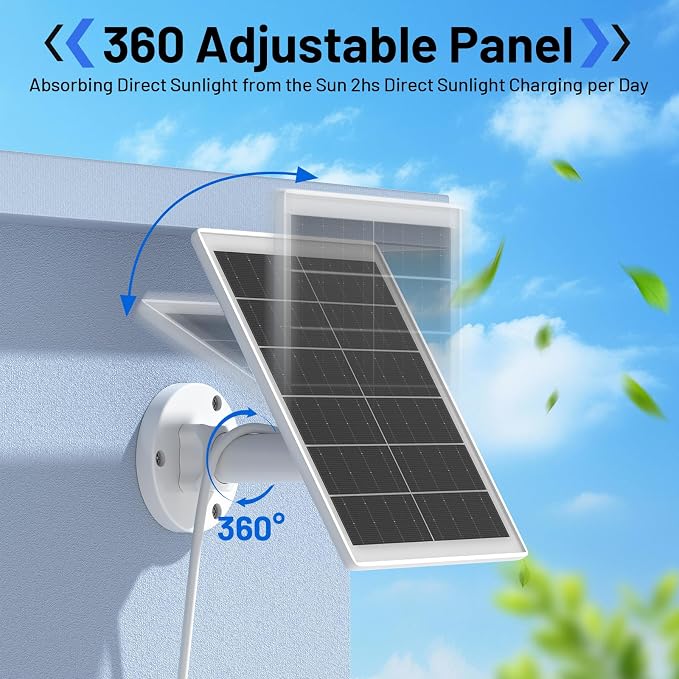 5W Solar Panel Charger Compatible with Arlo Pro 5S/Pro 4/Pro 3/Ultra/Ultra 2/Go 2 Camera, Solar Panels Charging with 13.1ft Waterproof Charging Cable,360° Adjustable Wall Mount, 2 Pack