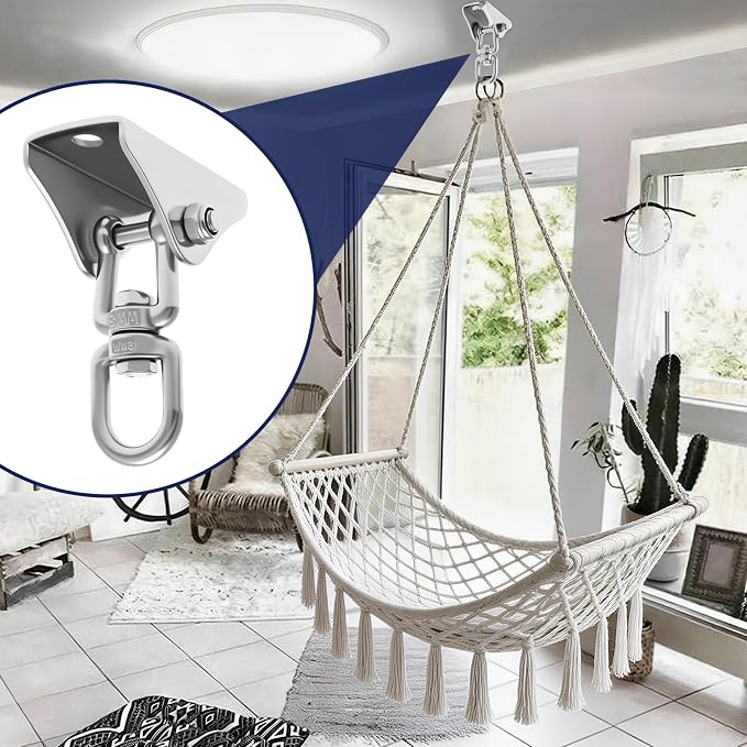 2Pcs 304 Stainless Steel Swing Hangers Heavy Duty-1000 LBS Weight Capacity,360° Rotatable Swing Hooks with Anti-Loose Nut & Wear-Resistant Washer for Ceiling,Porch Swing,Hammock,Punching Bag