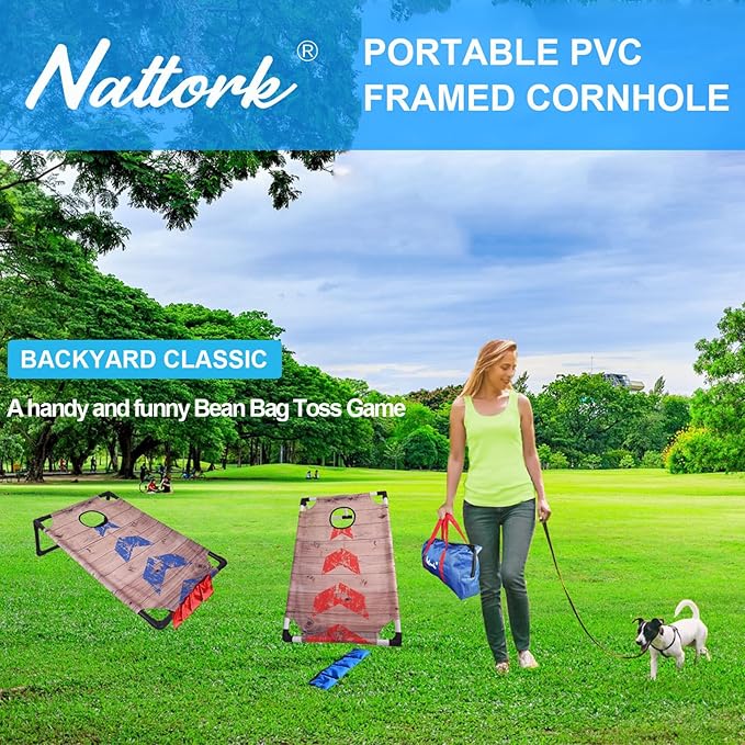 Portable Cornhole Set with 2 Collapsible Cornhole Boards, 8 Cornhole Bean Bags and Carrying Case for Yard Toss Game, Indoor Outdoor Camping Games for Family Parties (3 x 2-feet)