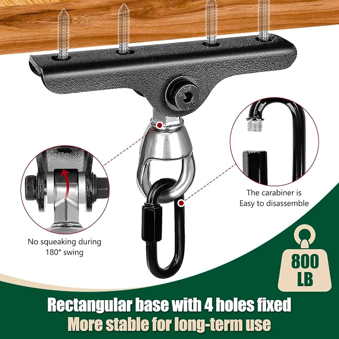 Heavy Punching Bag Hanger | Wall/Ceiling Mount Hook with 180° / 360° Rotation | Wood Beam Holder for Boxing, Weight Training, Aerial Yoga Swing & Hammock