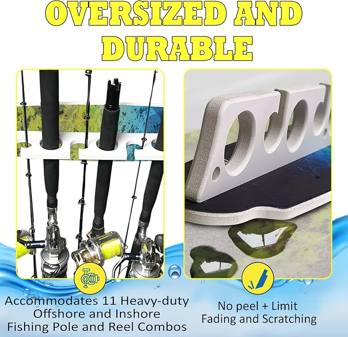 Rush Creek Creations Reel Salty Waterproof Offshore/Inshore Fishing Rod Holder for 11 Saltwater Poles + Gear & Accessories Perfect for Garage & Wall Storage