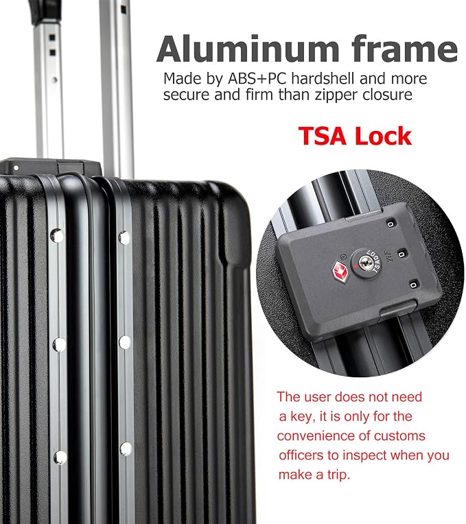 feilario Aluminium Frame PC Hard Shell Spinner Wheels Luggage,20.8"X15"X8.7 Airline Approved Built-In TSA lock Carry on Suitcase, with Cup Holder, USB Port, Phone Holder