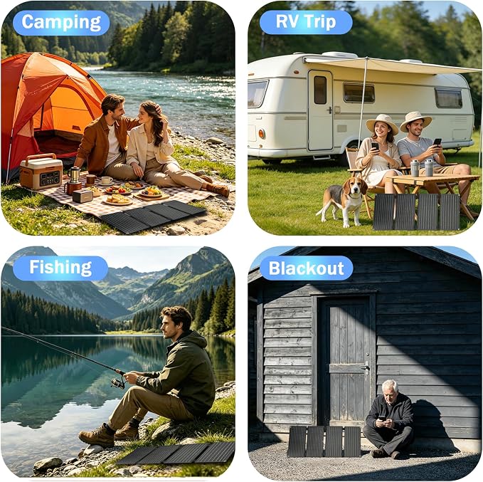 40W Solar Panel Portable Foldable, 4-Fold Solar Charger with USB QC3.0 & DC Outputs, lPx4 Waterproof Solar Panel Charger for Camping, Hiking, Portable Source, Emergency Power Outage