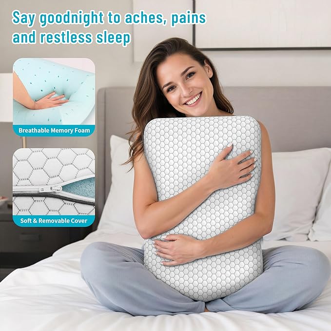 CushyOasis Memory Foam Pillows for Side, Back and Stomach Sleepers, Set of 2, Bed Pillow with Washable Cover and Breathable Mesh, Bed Pillow for Sleeping (Light Grey，Standard Size)