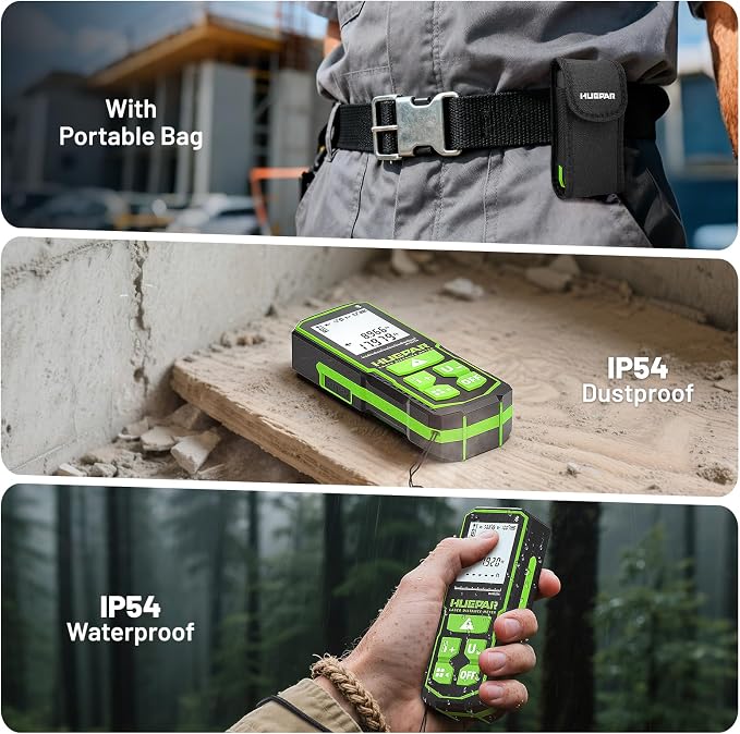 Huepar 395FT Bluetooth Green Laser Measuring Tool S120-G-BT | 1/16in Accuracy, APP Control, Angle Sensor, Carry Bag, Laser Distance Measurement Tool, Digital Laser Room Measuring Device