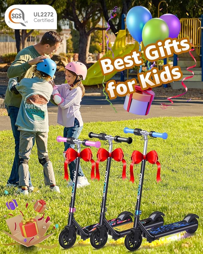 Gyroor H30 Max Electric Scooter for Kids Ages 6-12, 150W Powerful Motor, Bluetooth Music, Dual Brake System, Adjustable Height and Speed, Best Gifts for Kids