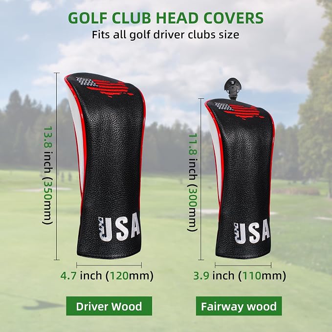Golf Club Head Covers,4pcs or 1pc USA Golf Head Covers for Woods and Driver Fairway Hybrid - PU Leather Mallet Blade Putter for Men Women Golf Enthusiast