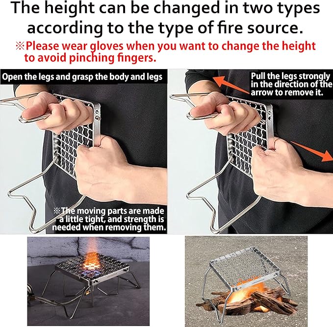 CAMPINGMOON Portable Folding Camping Campfire Grill over Fire Split Stoves 304 Stainless Steel (Grid wire (MS-1011))