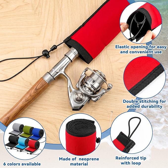 Outus Neoprene Fishing Rod Sleeves, 2.5MM Thick Tangle-Free Covers, Protective Sock for Spinning Casting Rods, Travel Storage