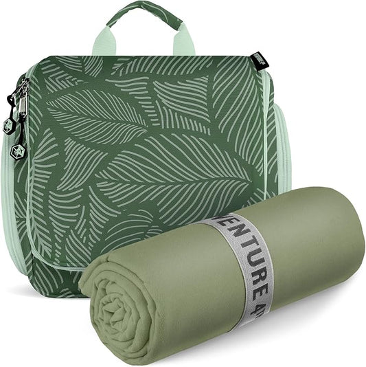 VENTURE 4TH Travel Toiletry Bag & Quick Dry Towel Set - Ideal Travel Bundle for Camping, Hiking, Backpacking and Business Trips - Size XL Travel Towel