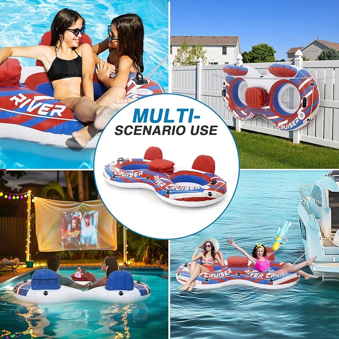 River Tubes for Floating Heavy Duty Inflatable Floating Lounger Premium River Water Rafts Pool Float with Cup Holder Above Lake for Adults