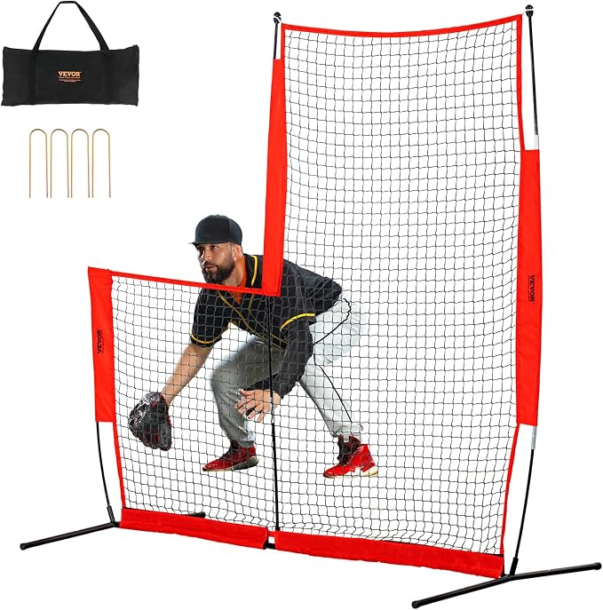VEVOR Batting Screen - Baseball & Softball Protector with Carry Bag & Ground Stakes, Pitching Net for Pitchers Protection