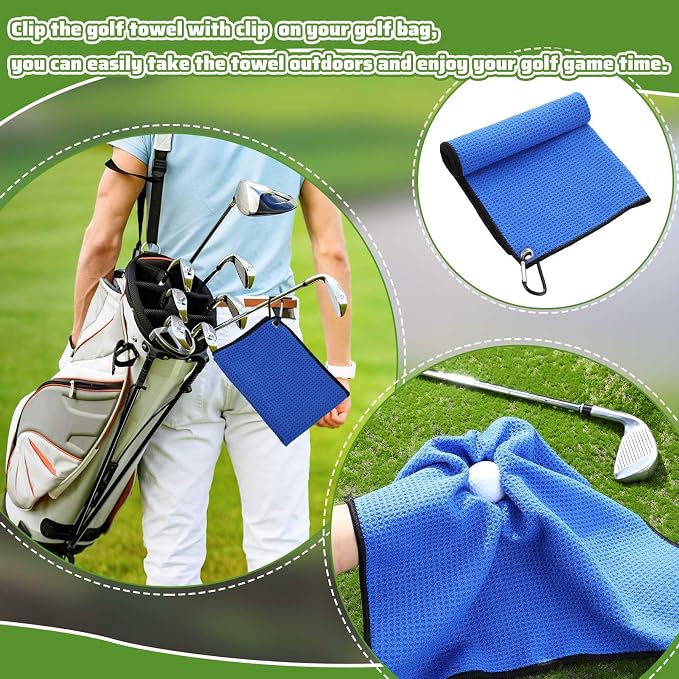 Batiyeer Golf Towels Bulk for Bags, 16"x16" Microfiber Waffle Pattern Golf Towel with Clip for Tournament, Club, Fitness