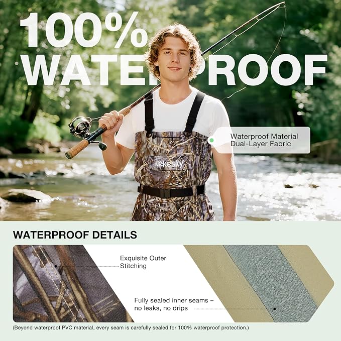Lekesky Fly Fishing Chest Waders with Boots for Men Women, US Sizes 5–14,2-Ply Nylon/Pvc Waterproof Waders