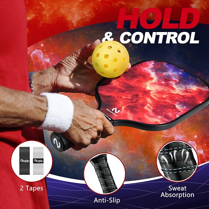 niupipo Pickleball Paddles Set of 2 or 4, USAPA Approved Fiberglass Pickleball Paddle Set with Balls and Bag, Polypropylene Honeycomb Core, Lightweight Pickleball Paddles for Beginners Men Women