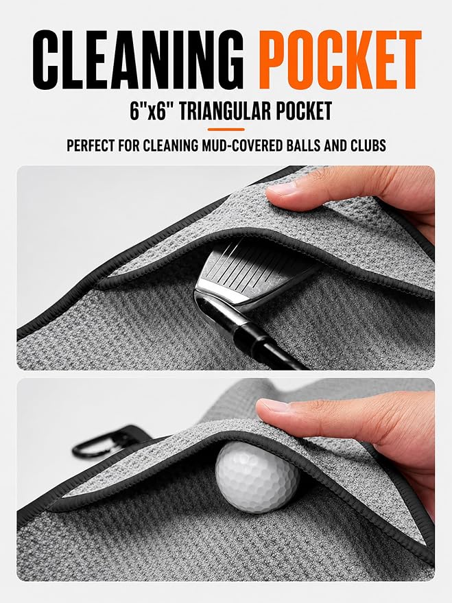 Magnetic Golf Towel with Cleaning Pocket, 24"x16" Ultra-Absorbent Waffle Microfiber Golf Towel with Magnet & Clip for Golf Bag, Carts and Clubs, Golf Accessories Gift for Men Women Golfers