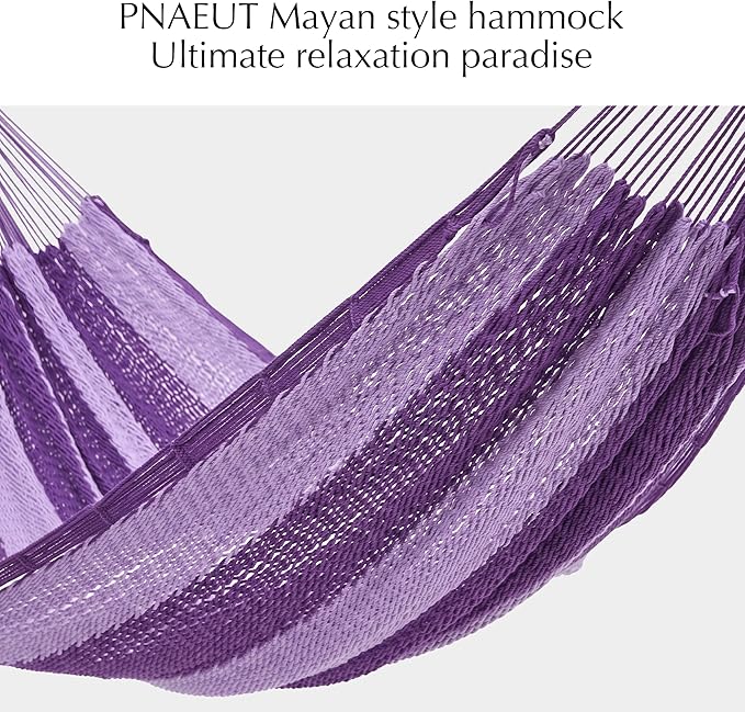 PNAEUT Handwoven Mayan Hammock, Thick Soft Rope Double Hammock for Outdoor Outside & Indoor, 600 lbs Capacity Heavy-Duty, Includes Tree Straps, Carabiners & Carrying Bag (Mauve Purple, X-Large)