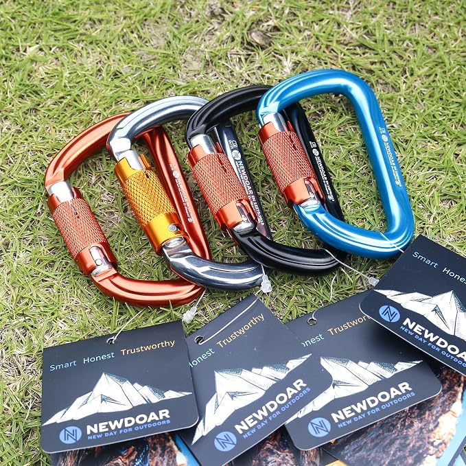 NewDoar 28KN UIAA & CE Certified Auto Climbing Carabiner Professional Heavy Duty Caribeaner for Rappelling D-Shaped