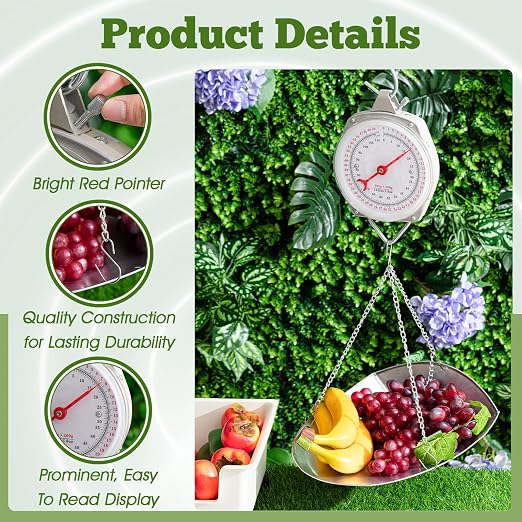 Tellegloww 2 Sets 110 lbs Large Display Hanging Scale with Scale Scoop Kitchen Dial Weight Scale Silver Industrial Spring Scales for Shopping Traveling Food Produce Weighing