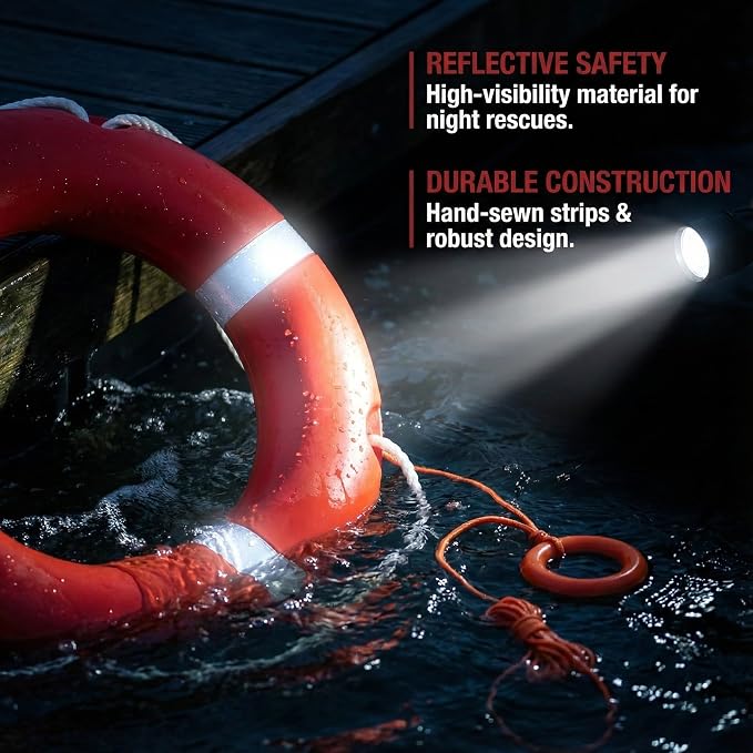 Life Ring Buoy w/ 98.4 FT Floating Rope, Boat & Pool Safety Throw Ring | 23" & 28" Boat Safety, 3.3 lb & 5.5 lb Throwable Flotation Device, HDPE UV-Resistant Boat Safety for Dock & Pool Lake Rescue