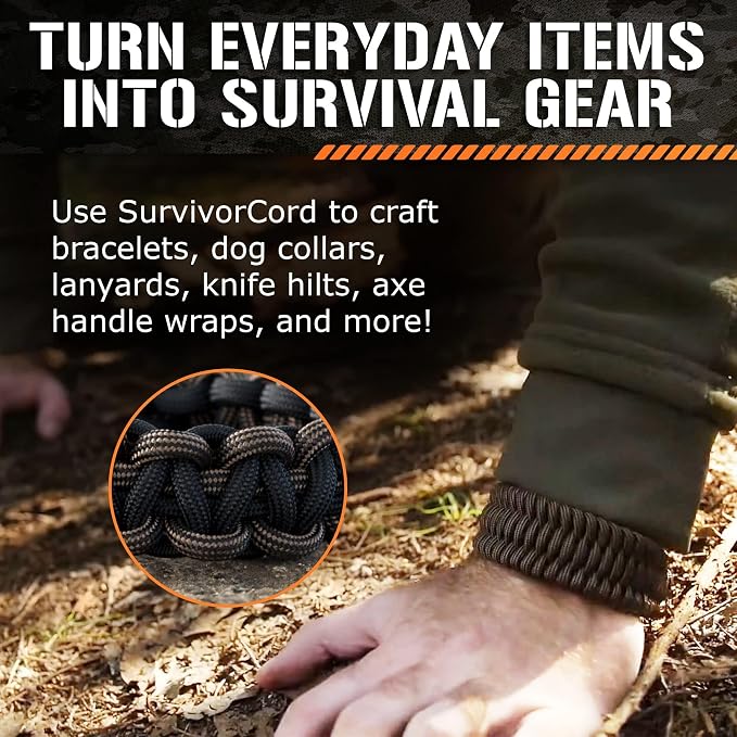 Titan Survival Patented Paracord 550-25ft, 100ft, 500ft & Color Options - 620LB Strength Survival Paracord Military Spec with 3 Strands - Heavy Duty Hank Cord for Camping & Outdoors with Firestarter