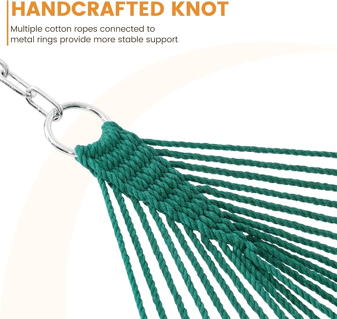 Lazy Daze Hammocks 12FT Double Rope Hammocks, 2 Person Hand Woven Cotton Hammock with Spreader Bar for Outside, Patio, Poolside, FIT 13-15 FT Stand, Max 450 Lbs, Green, 141 x 57 inches