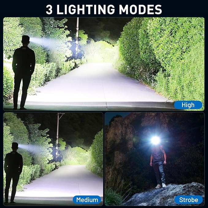 crazybrace Rechargeable Led Headlamp 2Pack, 99000 Lumen Super Bright Head Lamp with 3 Modes & 90° Adjustable, Brightest Headlamp 30H Long Runtime, Powerful Waterproof Headlamps for Adults Camping