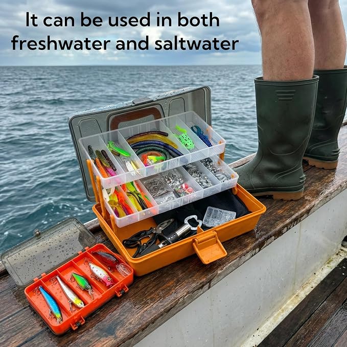Large 3-Layer Tackle Box with Tackle Included, 421Pcs Fishing Lures Kit - Pliers, Crankbait, Hooks, Weights & Accessories - Freshwater Bass Fishing Bait Lure Gear and Equipment