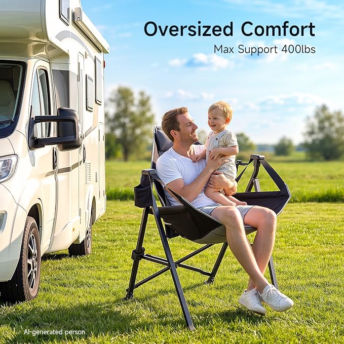 Hammock Camping Chair Set of 2 with Adjustable Backrest, 400lbs Heavy Duty Portable Swing Chair Outdoor with Headrest and Cup Holder, Foldable Camping Chair for Camping, Travelling, Patio, Lawn, Black