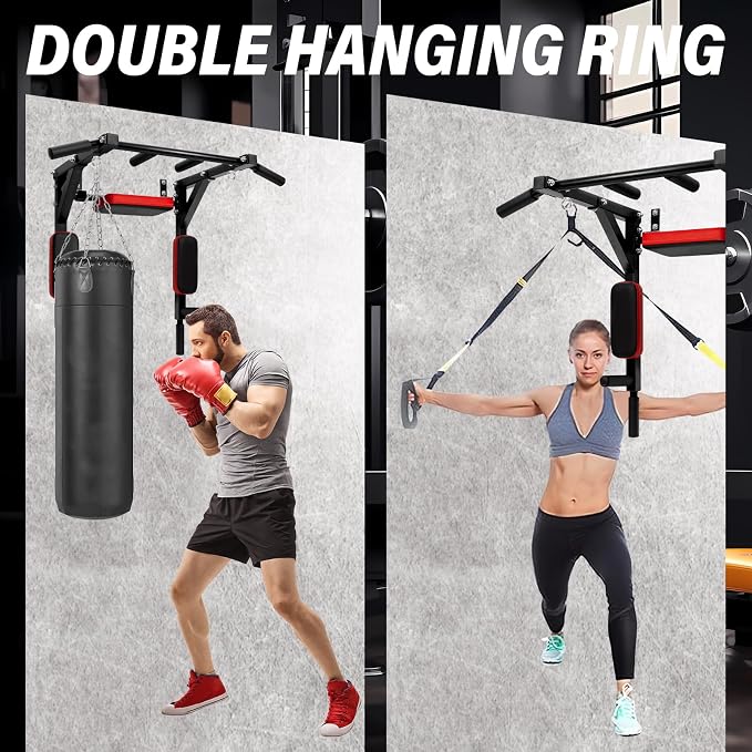 Multifunctional Wall Mounted Pull Up Bar, Pull Up Dip Station for Indoor Home Gym Workout, Heavy Duty Steel Supports up to 440 LBS