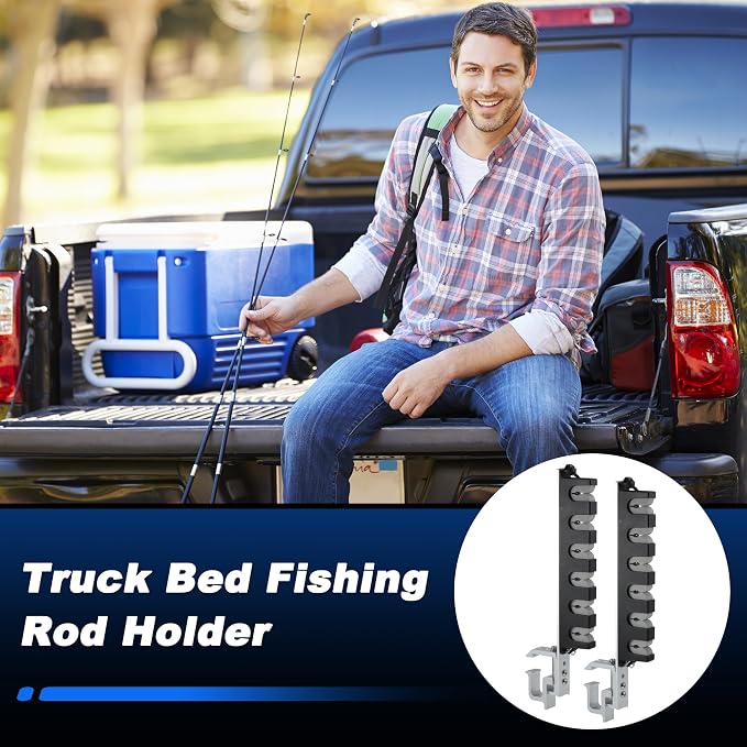 2x Aluminum Fishing Rod Holder for Truck Bed, 6 Rods Capacity, Stable C-Clamp Mount, Fishing Pole Storage Rack Holder for Truck Pickup Boat, Horizontally or Vertically Place
