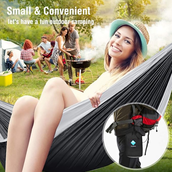 ERUW Hammock Camping, Portable Single/Double Hammocks for Outdoor Hiking Travel Backpacking - 210D Nylon Hammock Swing for Backyard & Garden (Blue/Sky Blue)