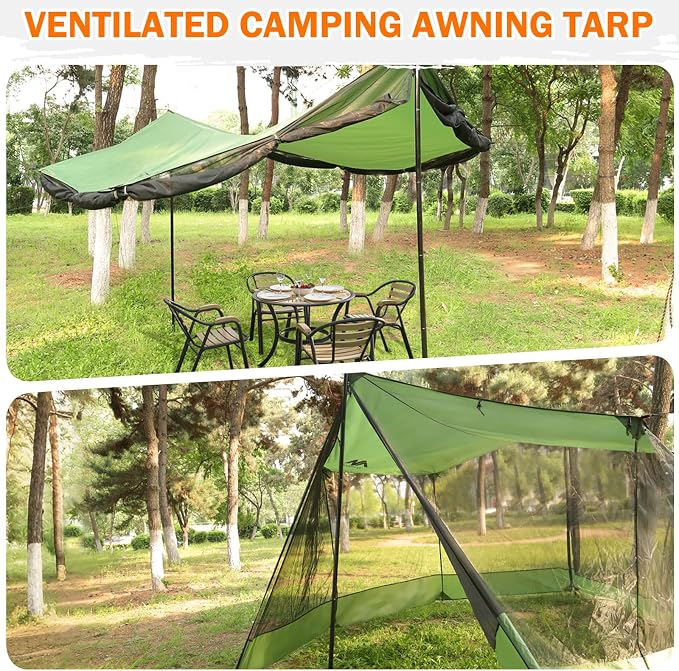 Screen House for Hammock with Tarp Poles, AYAMAYA Large Size 18 x 11 FT Camping Tarp with Mosquito Net, Portable Hammock Tent Rainfly with Bug Net for Picnics Backyards Backpacking Camping Beach