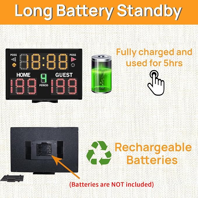 YZ Ultra-Bright LED Scoreboard, Digital Scoreboard with Remote, Portable Electronic Score Keeper, Basketball Score Board, Battery Powered Outdoor Scoreboard for Indoor Outdoor Sports