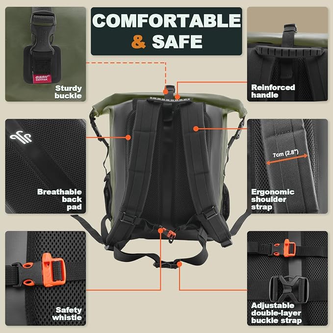 OSAH DRYPAK Waterproof Backpack Dry Bag 35L/55L/85L – Heavy Duty Roll-Top Hiking Backpack for Travel, Kayaking, Boating, Camping, Rafting and Fishing