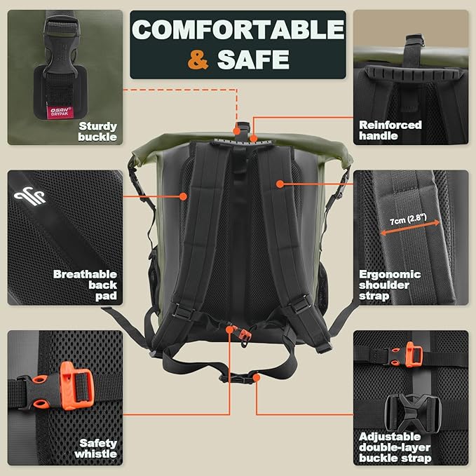OSAH DRYPAK Waterproof Backpack Dry Bag 35L/55L/85L – Heavy Duty Roll-Top Hiking Backpack Sack Keeps Gear Dry for Travel, Kayaking, Boating, Camping, Rafting and Fishing