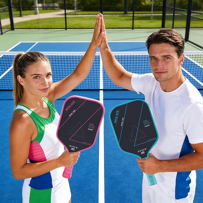 Carbon Fiber Pickleball Paddle 16mm – Professional Pickleball Paddles with Superior Control, Power & Spin – Extended Handle for Two-Handed Grip, USAPA Approved